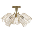 11.5"H Gold-Colored Metal Ceiling Light with Rattan Shades