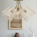 11.5"H Gold-Colored Metal Ceiling Light with Rattan Shades