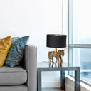 17.75 H Gold Origami Horse Base Table Lamp with Black Drum Shade - River of Goods
