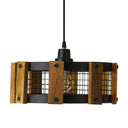 12" W Mattie Black Painted Metal Pendant Light with Wood Shade
