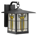 River of Goods Amber Stained Glass and Black 1-Light Outdoor Lantern Wall Sconce