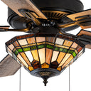 52" W 5-Blade Remote-Controlled Ceiling Fan Tiffany Glass