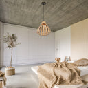 13"W Sandra Metal Pendant Light with Natural Rattan Shade