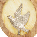 14" W Bird Theme Round Decorative Stained Glass & Metal Stand with Wood Frame
