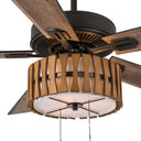 52" 5-Blade LED Mid-Century Wood Lighted Ceiling Fan with Remote Control
