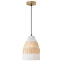 7.5" W Beachy White and Tan Dome Shade Rattan Pendant