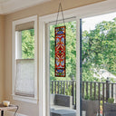 36"H Victorian Stained Glass Fleur De Lis Window Panel