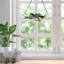 4.5"H Peyton Blue Three Birds Stained Glass Window Panel