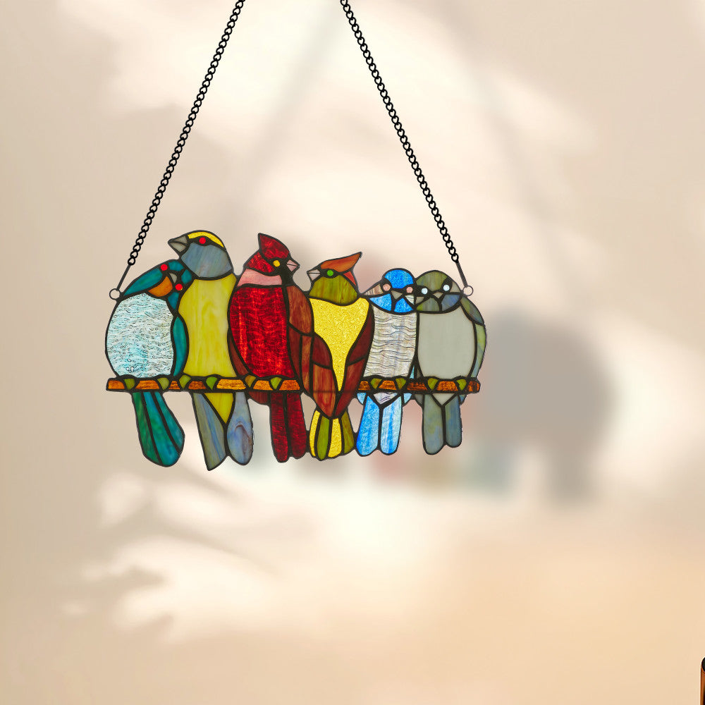 River of Goods Birds in Love Stained Glass Window Panel