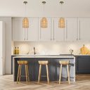 14"H Gold-Color Metal Pendant Light with Bamboo Shade