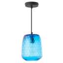 7" W Payton Retro Blue Hand Blown Glass Globe Shade Pendant Light with Hand Cut Honeycomb Design