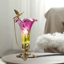 10.25"H Hand Blown Mercury Glass Hummingbird Lily Lamp