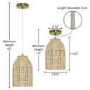 14"H Gold-Color Metal Pendant Light with Bamboo Shade