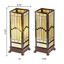17"H Tiffany Style Stained Glass Rustic Hurricane Lamp. Comparison between lit and unlit