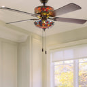 52"W LED Tiffany Style Stained Glass Magna Carta Ceiling Fan with Remote Control