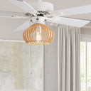 Avalon River of Goods White and Tan Wood Caged Ceiling Fan with Light