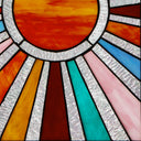 14.5"H Lila Multicolor Sunburst Stained Glass Window Panel