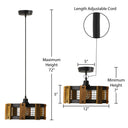 12" W Mattie Black Painted Metal Pendant Light with Wood Shade