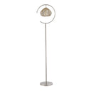 63.75"H Brushed Nickel Iron Floor Lamp & Tan Rattan Shade