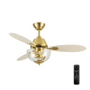 42" W Pepin Glam/Modern LED Indoor Clear Gold Glass Ceiling Fan with Oak and White Blades, Remote Control