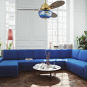 42" W Cecily LED Indoor Blue Swirl Hand-Cut Glass Gold Ceiling Fan with Remote Control