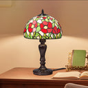17" H Genevieve Red Flowers Stained Glass Candlestick Table Lamp