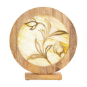 14" W Floral Theme Round Decorative Stained Glass & Metal Stand with Wood Frame