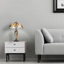 24.5" H Halston Double Lit Amber Bowl Shade Stained Glass Table Lamp