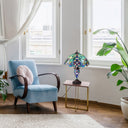 24" H Margaret Double Lit Teal Tiffany Style Stained Glass Table Lamp