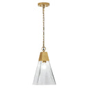 8" 1-Light Clear and Gold Cone Shaded Pendant