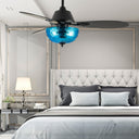42" W Valencia LED Indoor Blue Hand-Cut Glass Bowl Shade Ceiling Fan with Remote Control