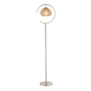 63.75"H Brushed Nickel Iron Floor Lamp & Tan Rattan Shade