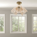 11.5"H Gold-Colored Metal Ceiling Light with Rattan Shades