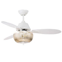 42" W Braxton LED Indoor Clear and Gold Glass Ceiling Fan with Oak/White Blades, Remote Control