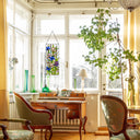 28" H Floral Purple Iris Stained Glass Window Panel