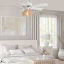 Avalon River of Goods White and Tan Wood Caged Ceiling Fan with Light