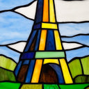 14.5" H Eiffel Tower Stained Glass Window Panel