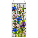 28" H Floral Purple Iris Stained Glass Window Panel