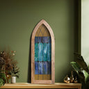 36" H Aqua Victorian Cathedral-Inspired Stained Glass Window Panel