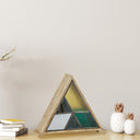 11" H Stained Glass Triangle Shade Wood Base Accent Lamp