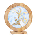 14" W Floral Theme Round Decorative Stained Glass & Metal Stand with Wood Frame