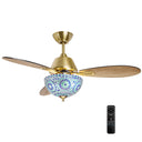 42" W Pierre LED Indoor Blue and Teal Mosaic Glass Ceiling Fan with Remote Control