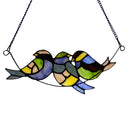 4.5"H Peyton Blue Three Birds Stained Glass Window Panel