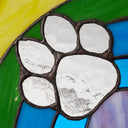 7" H Rainbow Paw Print Tiffany-Style Stained Glass Window Panel. Close up