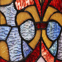 36"H Victorian Stained Glass Fleur De Lis Window Panel