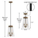 9.75" W 2-Light Angelique Metal, Glass and Mango Wood Pendant
