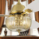 42" W Braxton LED Indoor Clear and Gold Glass Ceiling Fan with Oak/White Blades, Remote Control