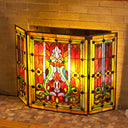 28"H Stained Glass Fleur de Lis Fireplace Screen