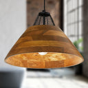 1-Light Black Metal Cage and Walnut-Stained Wood Pendant