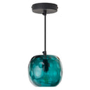 6" W Anthony Retro Teal Hand-Blown Glass Globe Shade Pendant Light with Hand Cut Polka Dot Design